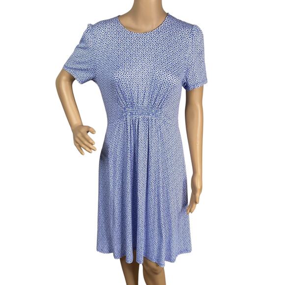 Boden NEW Bluebell Geo Blooms Short Sleeve Smocked A-line Shirt Dress SZ 4R - Picture 3 of 11